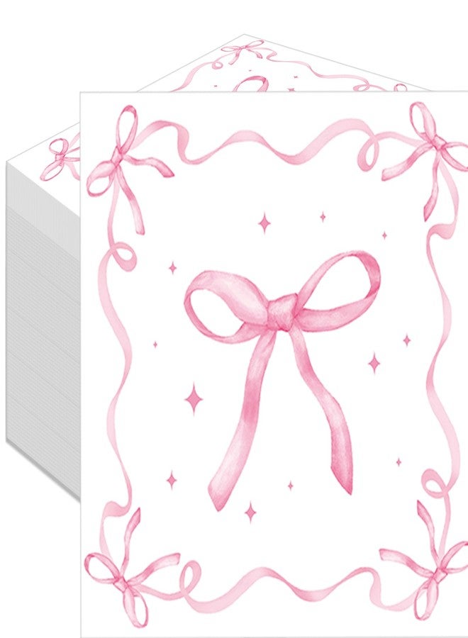 Merriva 50 Pack Pink Ribbon Bow Paper Napkins, Disposable Coquette-Inspired Bow Cocktail Napkins for Girls Birthday, Sweetie-Soirées, Baby Shower, Bridal Shower, Bachelorette, and Tea Party Decorations - Image 1